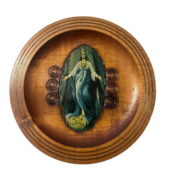 Vintage Wooden Panel of‎ the Virgin Mary Virgin of the Miraculous Medal